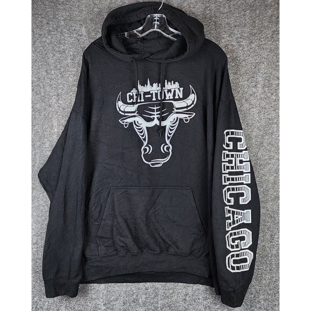 Three‎ Layer Chicago Chi-Town Hoodie Men 2XL Graphic Bull Skyline Streetwear